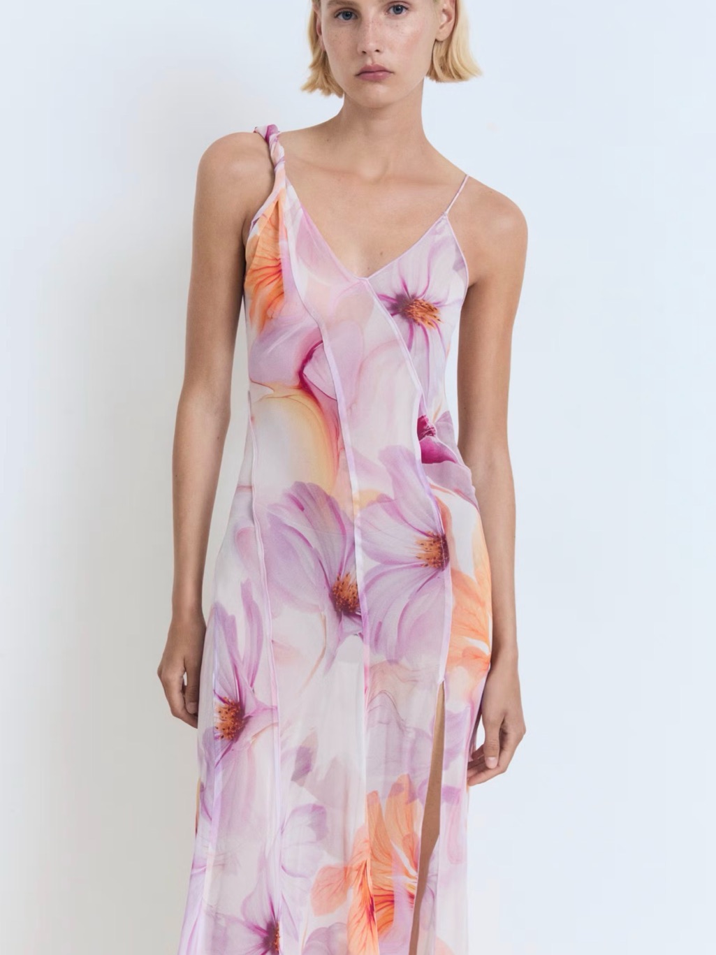 Mango Pink And Orange Floral Asymmetrical Dress